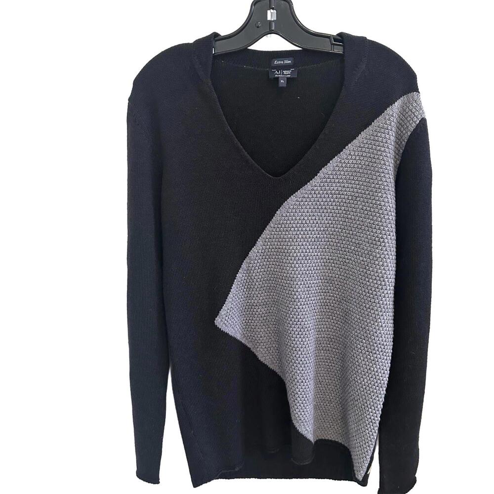 Armani Jeans Women's Extra Slim  100% Wool Black/Grey V-Neck Sweater - XL